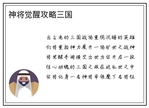 神将觉醒攻略三国