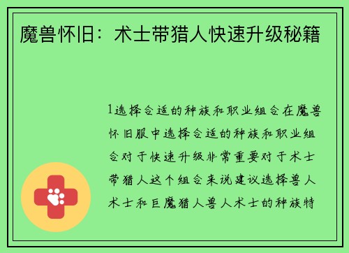 魔兽怀旧：术士带猎人快速升级秘籍