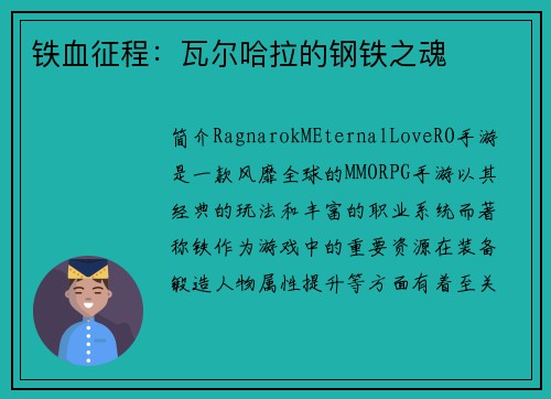 铁血征程：瓦尔哈拉的钢铁之魂