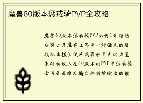 魔兽60版本惩戒骑PVP全攻略